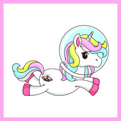 Vector image of a cute unicorn illustration in pastel colors.