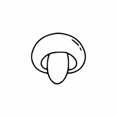 Mushroom champignon drawn by hand with a black contour line. Icon in the style of Doodle. Vector illustration with ingredients for cooking.