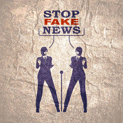 Fake news concept. Two women with stop gesture