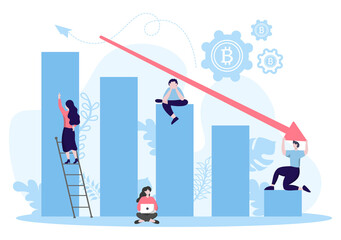 Cryptocurrency Illustration Flat Design with Businessman Miners and Coins. for Financial Technology, Blockchain, and Data Analysis.