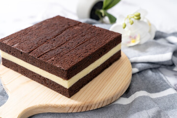 Three layer steamed chocolate cheese cake, a famous Malaysia Sarawak kek lapis