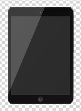 Tablet pc computer with black screen isolated on transparent background.