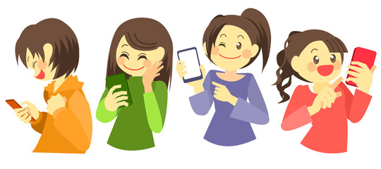 スマホを操作する女性達