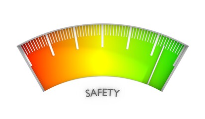 The safety level measuring device icon. Sign tachometer, speedometer, indicators. Colorful infographic gauge element. 3D rendering