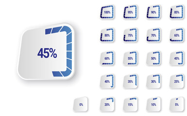 Set of percentage diagrams, indicator bar from 0 to 100, for web design, . Modern infographic elements. Ux percent download, dashboard for app, web, user interface UI or infographic.