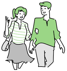 ラフな服装で腕を組んで歩く若いカップル