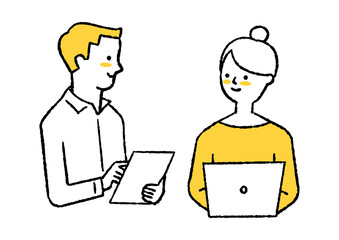 仕事の話をする男女2人