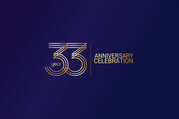 33 year anniversary celebration Gold Line. logotype isolated on Blue background for celebration, invitation card, and greeting card-Vector