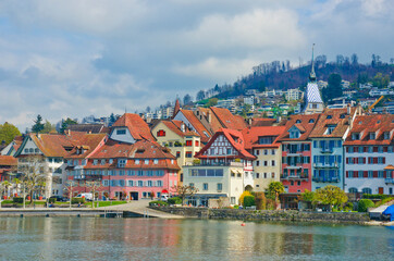 Fototapeta na wymiar View of the city of Zug from Lake Zug, Switzerland.