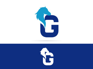 Letter G head horse logo design. Vector combination of animals and letter