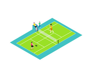 Badminton game isometric 3d vector concept for banner, website, illustration, landing page, flyer, etc.