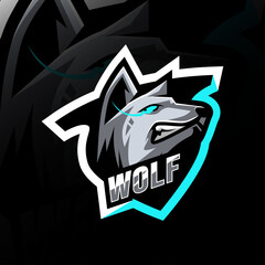 Head wolf mascot logo esport design