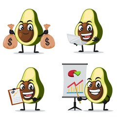 vector illustration of avocado mascot or character collection set with business theme