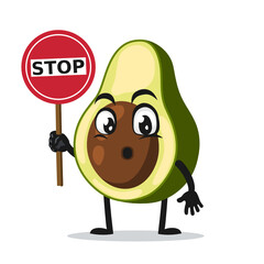 vector illustration of avocado mascot or character holding sign says stop