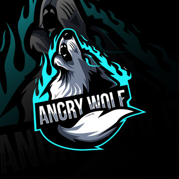 Angry wolf mascot logo esport design