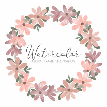 watercolor cute petal flower circle wreath