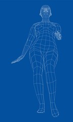 Wireframe walking woman. Vector