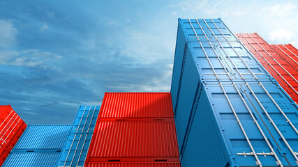 Stack of containers box background, Cargo freight ship for import export business, 3d rendering