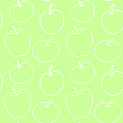 Apples seamless vector color pattern. Outline doodle. Repeating print. Perfect for back to school, apple picking, food packaging, kitchen textiles