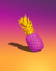 Bright surreal pineapple on a gradient yellow-pink background. Minimal concept