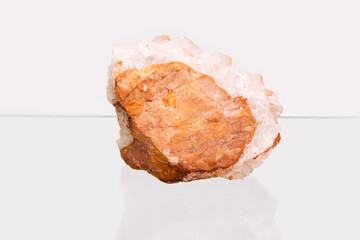 Protection crystal on light. Natural mineral rock specimen, big beautiful stone quartz.