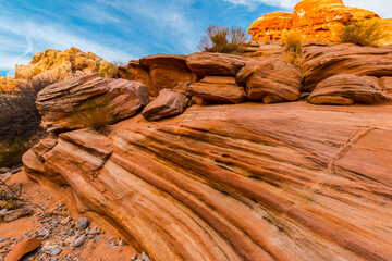 Pastel Walled Slot Canyon In Kaolin Wash, Valley of Fire State Park, Nevada, USA