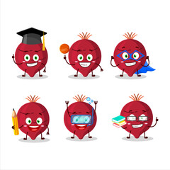Obraz premium School student of beet cartoon character with various expressions