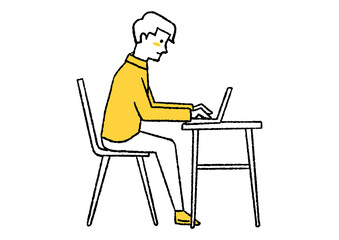 カフェでパソコンを使う男性