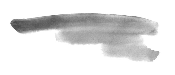 Abstract aquarelle wet brush paint stroke striped element for print. Watercolor black hand drawn paper texture isolated stain on white background for text design, web.