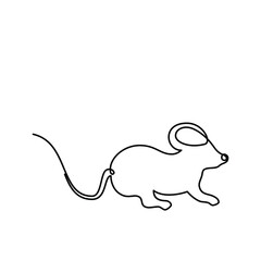 Continuous line drawing of mouse vector illustration future minimalism style. Minimalistic black linear sketch of grazing mouse isolated on white background. Vector illustration