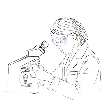scientist looking microscope, lab setting clip art preview