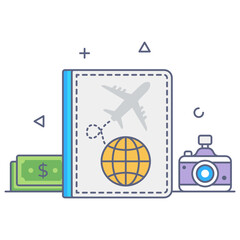 
Flat outline conceptual icon of paid travel
