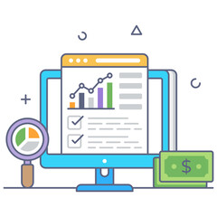 
Financial data icon in flat outline design
