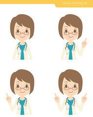 指差しをする白衣の女性医師　セット
