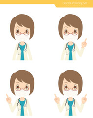 指差しをするマスクを付けた白衣の女性医師　セット