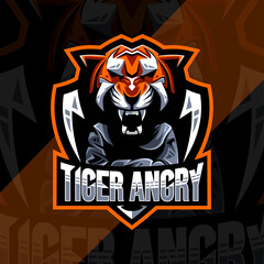 Cute tiger angry mascot logo esport design