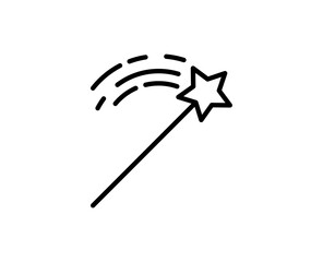 Line Magic wand icon isolated on white background. Outline symbol for website design, mobile application, ui. Magic wand pictogram. Vector illustration, editorial stroke. Eps10