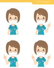 指差しをするマスクを付けた女性医師　セット