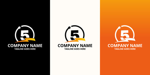 Flash initial number 5 Logo Icon Template. Illustration vector graphic. Electrical Bolt and electric plugs With number symbol. Perfect for corporate, more technology brand identity