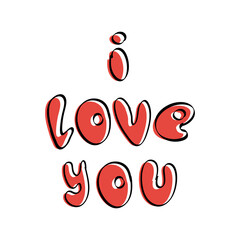 Lettering I love you on a white background. Red handwritten font in doodle style. For T-shirts and postcards. Vector.