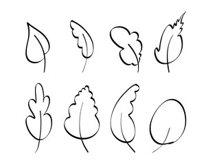 A set of hand-drawn leaves. Elements for the design of postcards, books, menus or advertising. Isolated. Vector illustration.