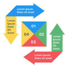 Business data representation through arrows infographic in flat icon