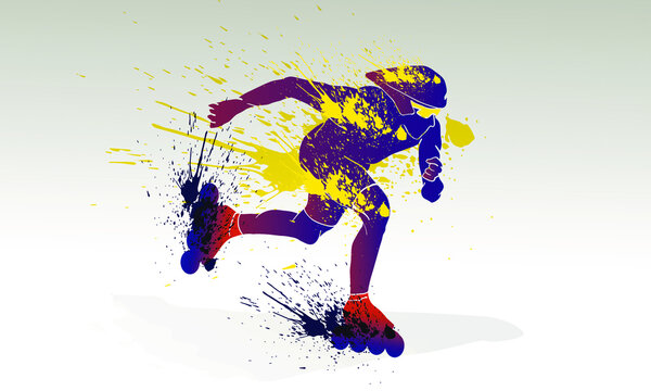 Silhouette of an athlete on roller skates and a helmet