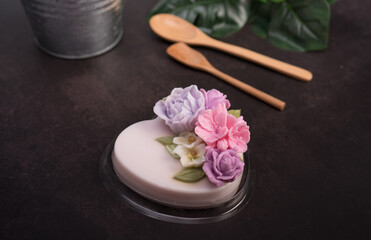 Coconut Jelly Art Flowers, Thai Coconut Dessert, Colorful flower-shaped coconut milk jelly.