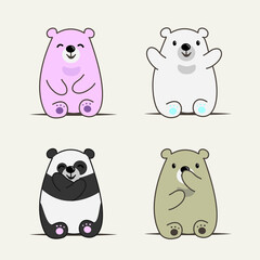Cute bear, grizzly and panda vector illustration.Funny animal cartoon character for kids graphic resources.