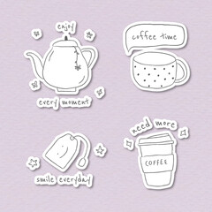 Cute coffee doodle journal sticker set vector