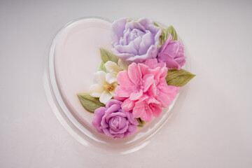 Coconut Jelly Art Flowers, Thai Coconut Dessert, Colorful flower-shaped coconut milk jelly.
