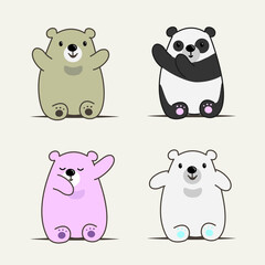 Cute bear, grizzly and panda vector illustration.Funny animal cartoon character for kids graphic resources.