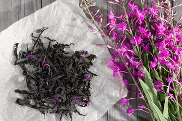 Herb is fireweed known as blooming sally and fermented dry tea