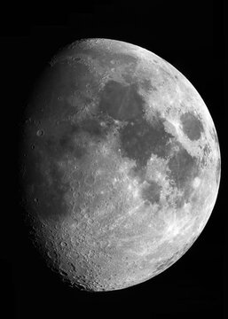 High resolution telescope photograph of the moon.